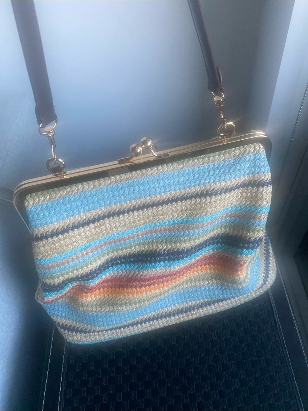Striped Multicolor Shoulder Bag - Blue & Cream